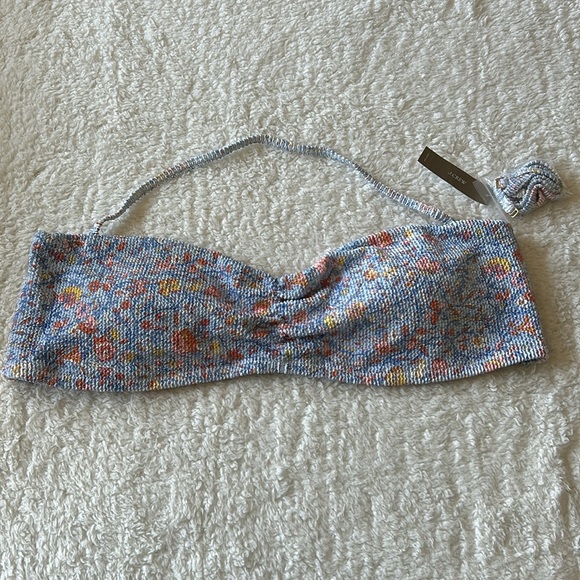 J Crew Scrunch Smocked Paisley Sweetheart Bikini Top Blue Afternoon Size 3X NEW - Picture 1 of 6
